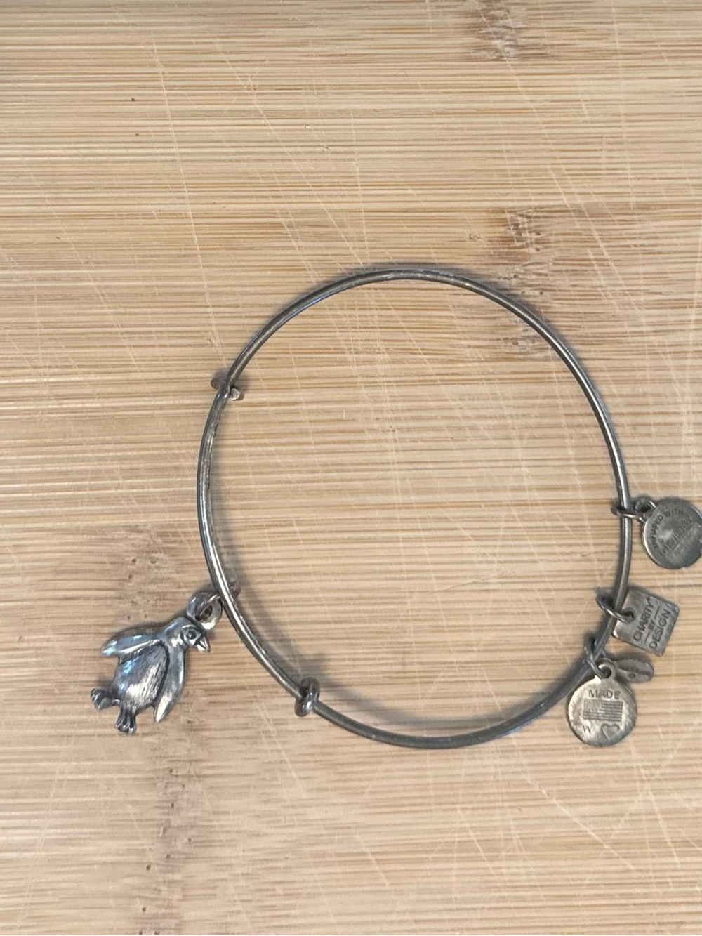 Alex and Ani Silver Tone Penguin Charm Bangle Bracelet